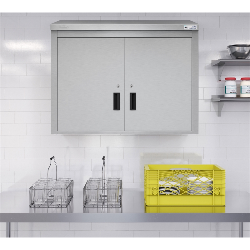 36 in Kitchen Wall Cabinet with Hinged Doors and 2 shelves in Stainless-Steel