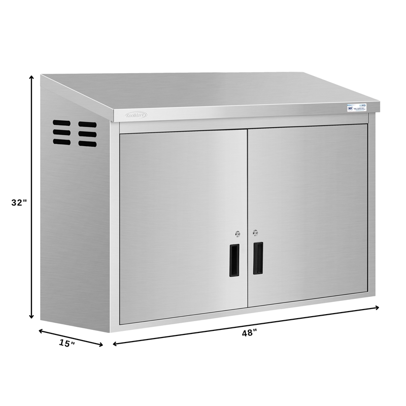 48 in Kitchen Wall Cabinet with Hinged Doors and 2 shelves in Stainless-Steel