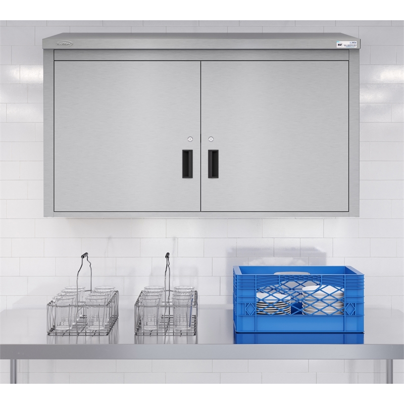 48 in Kitchen Wall Cabinet with Hinged Doors and 2 shelves in Stainless-Steel