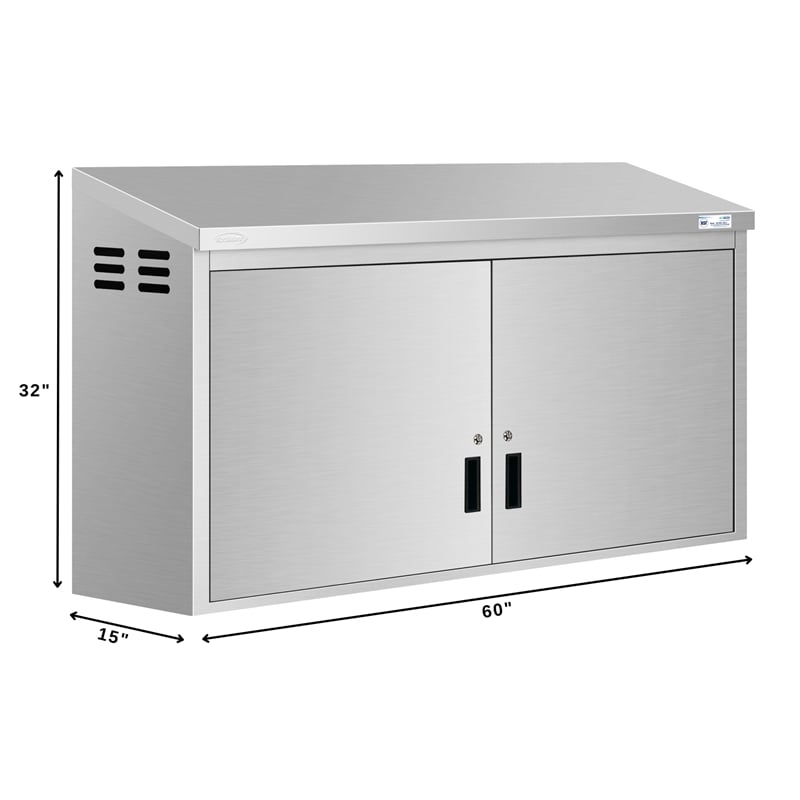 60 in Kitchen Wall Cabinet with Hinged Doors and 2 shelves in Stainless-Steel