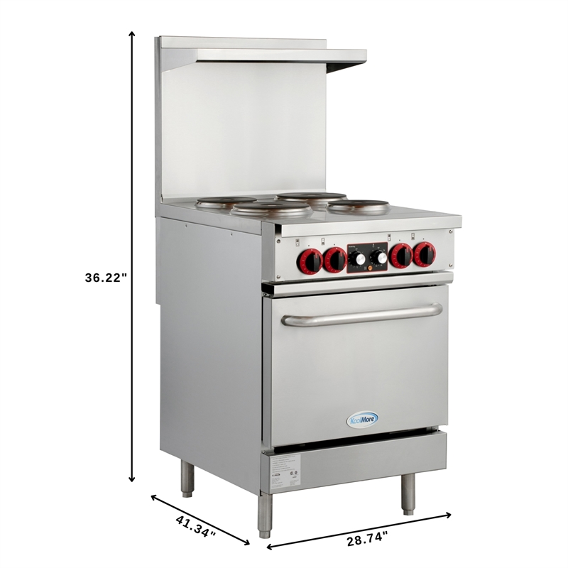 24 In. Commercial Electric Range with 4 Burners and 1 Standard Electric Oven