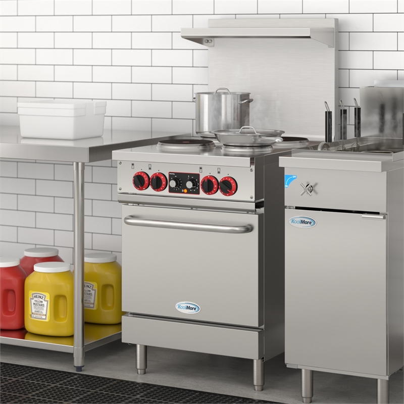 24 In. Commercial Electric Range with 4 Burners and 1 Standard Electric Oven