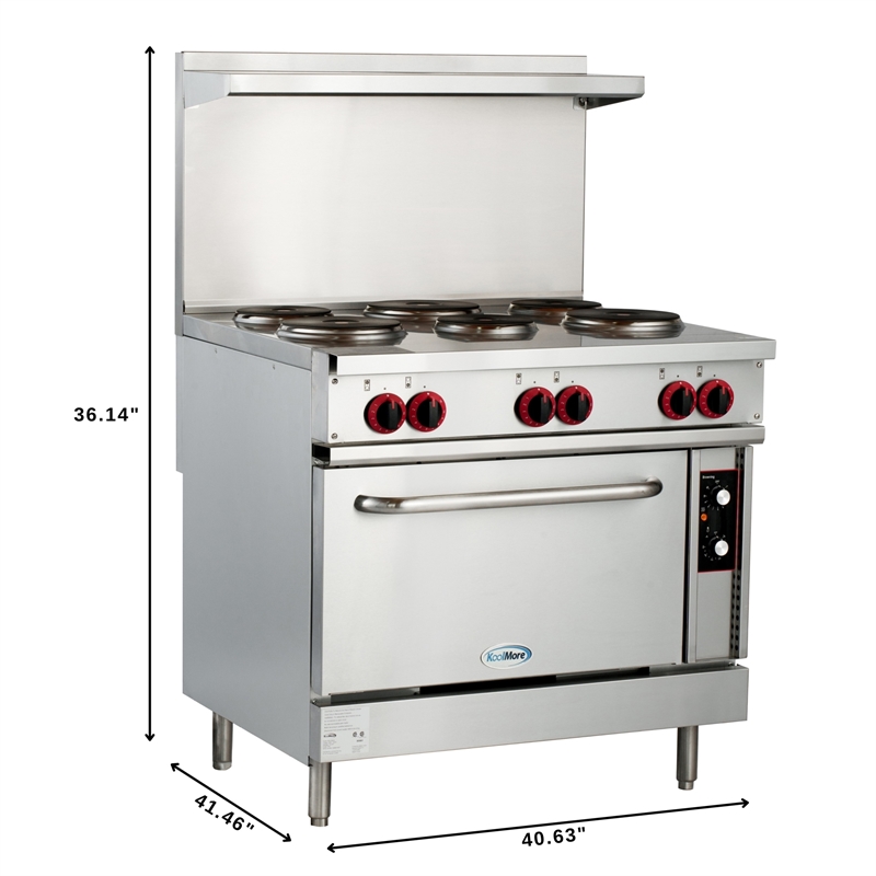 36 In. Commercial Electric Range with 6 Burners and 1 Standard Electric Oven