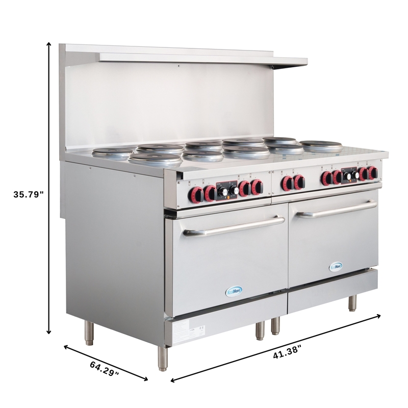 60 In. Commercial Electric Range with 10 Burners and 2 Standard Electric Ovens