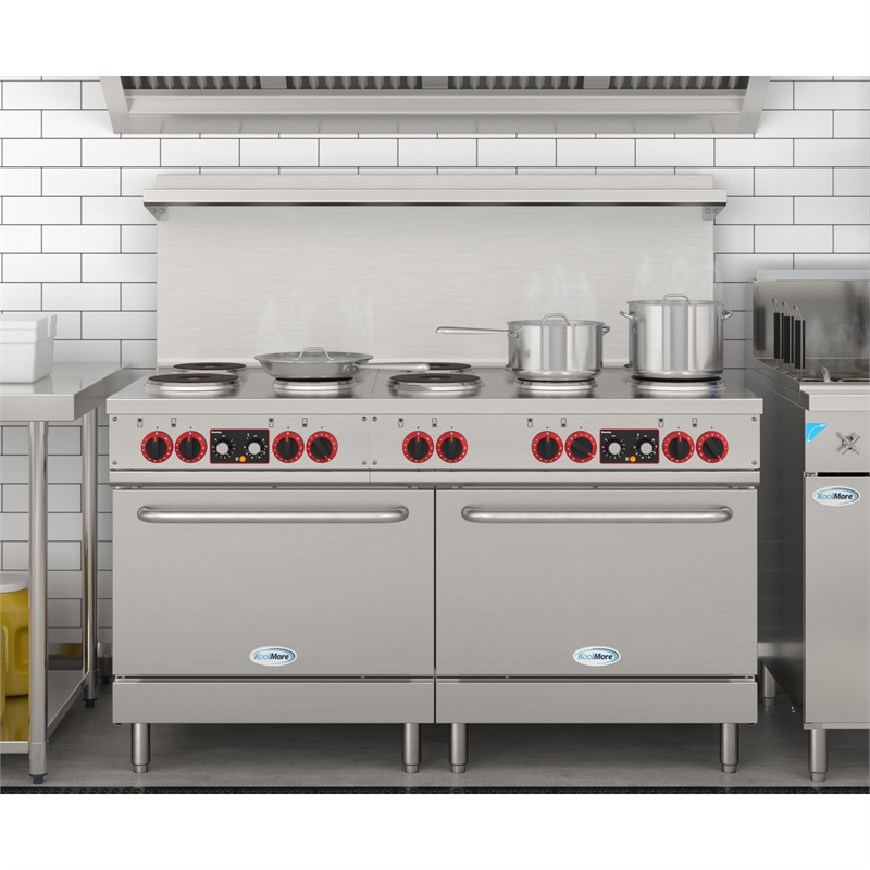 60 In. Commercial Electric Range with 10 Burners and 2 Standard Electric Ovens