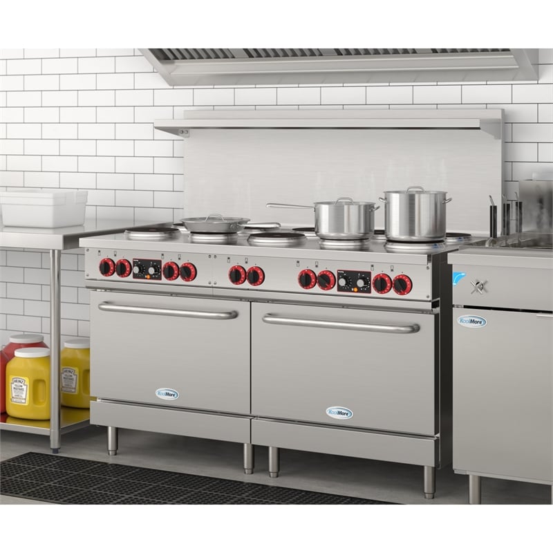 60 In. Commercial Electric Range with 10 Burners and 2 Standard Electric Ovens