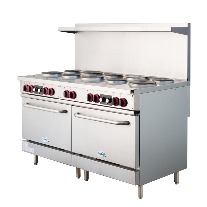 60 In. Commercial Electric Range with 10 Burners and 2 Standard Electric Ovens
