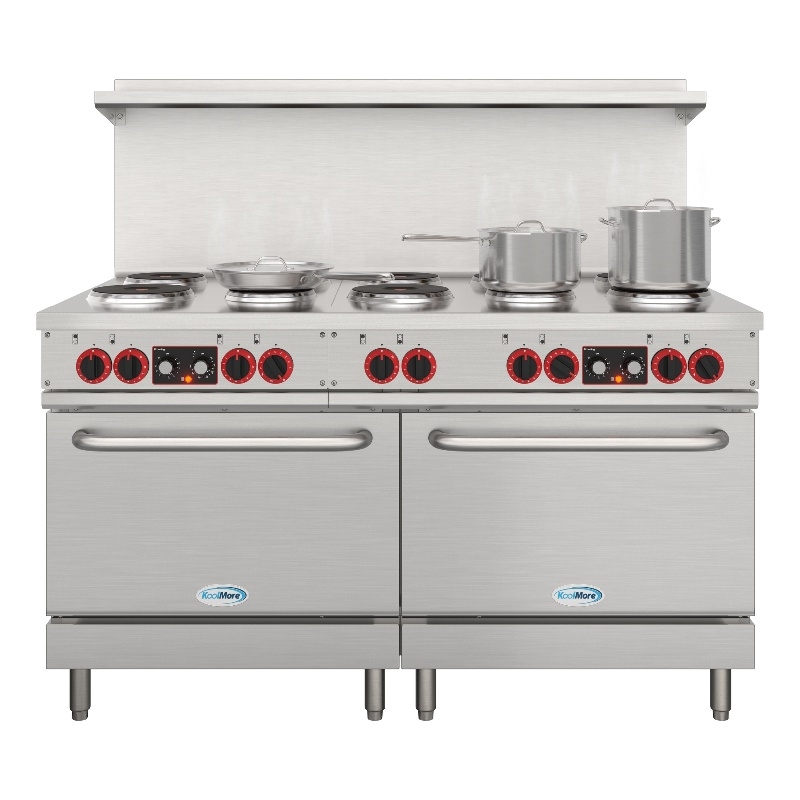 60 In. Commercial Electric Range with 10 Burners and 2 Standard Electric Ovens