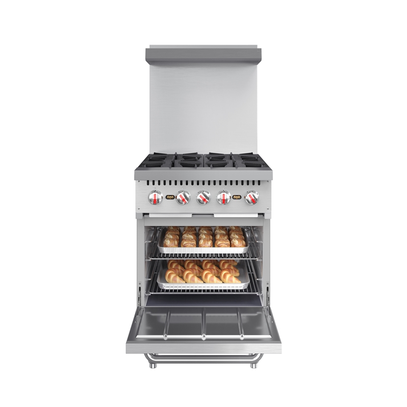 24 in. 4 Burner Commercial Liquid Propane Range with Oven in Stainless-Steel