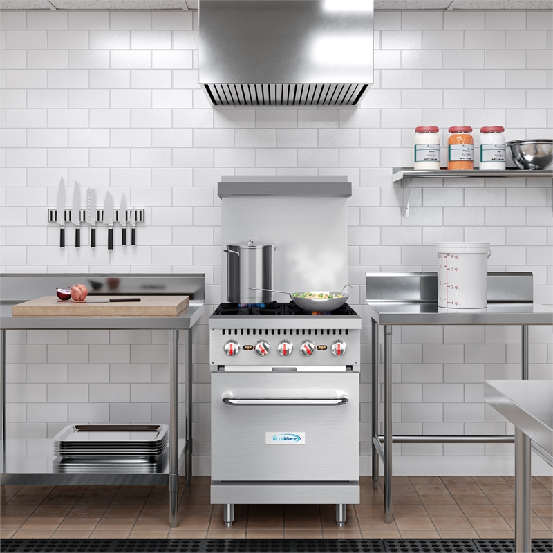 24 in. 4 Burner Commercial Liquid Propane Range with Oven in Stainless-Steel