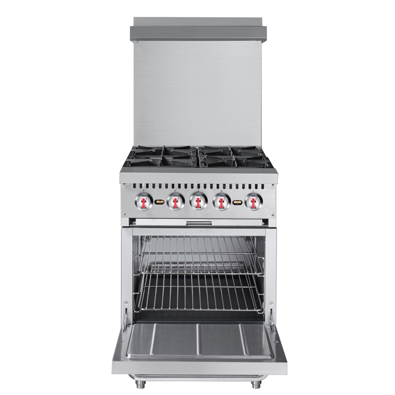 24 in. 4 Burner Commercial Natural Gas Range with Oven in Stainless-Steel