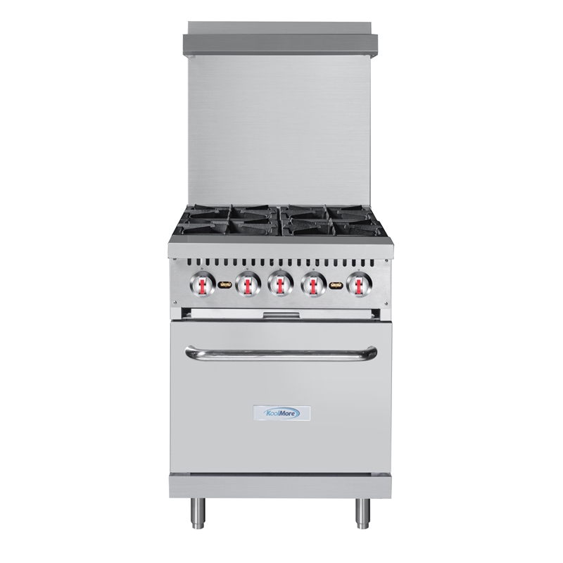 24 in. 4 Burner Commercial Natural Gas Range with Oven in Stainless-Steel