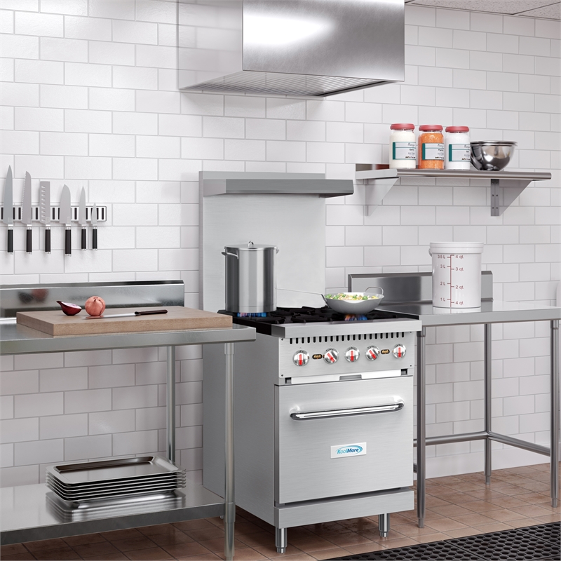 24 in. 4 Burner Commercial Natural Gas Range with Oven in Stainless-Steel