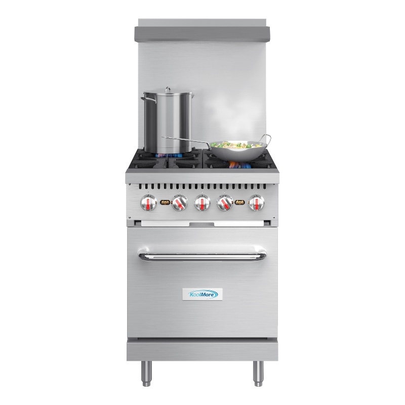 24 in. 4 Burner Commercial Natural Gas Range with Oven in Stainless-Steel