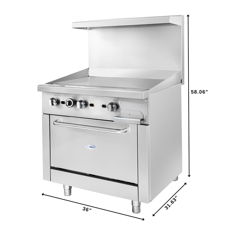36 in. Commercial Oven with Griddle Top 90000 BTU in Stainless-Steel