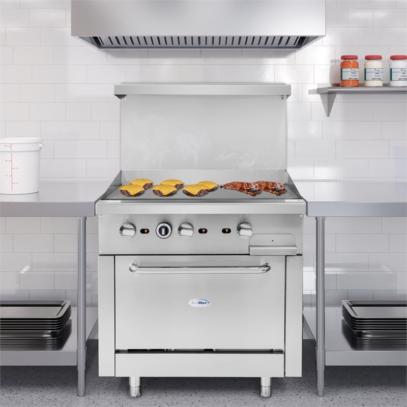 36 in. Commercial Oven with Griddle Top 90000 BTU in Stainless-Steel