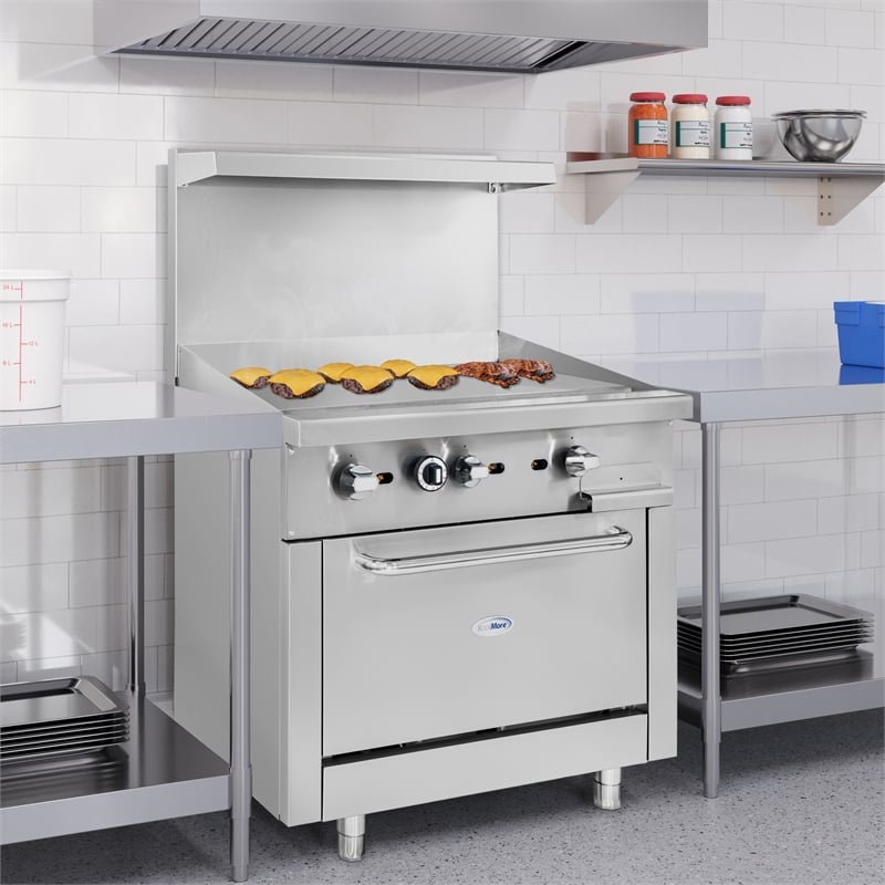 36 in. Commercial Oven with Griddle Top 90000 BTU in Stainless-Steel