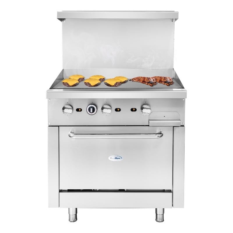 36 in. Commercial Oven with Griddle Top 90000 BTU in Stainless-Steel