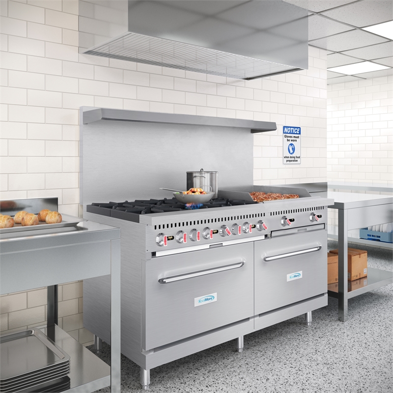 60 in. 6 Burner Commercial LP Range with 24 in. Griddle in Stainless-Steel