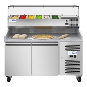 59&quot Commercial Refrigerated Granite Top Pizza Prep Station in Silver