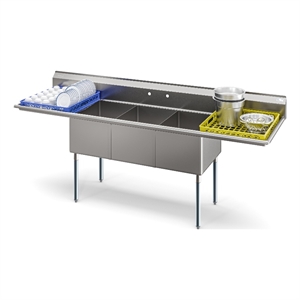 102&quot Three Compartment Commercial Sink StainlessSteel 18 Gauge w/ 2 Drainboards