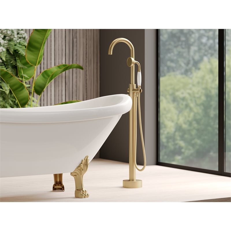 Castello USA Inc Neptune Brass Tub Filler w/Drift Handheld Shower in Gold