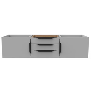 Alpine 60&quot Wood Floating Vanity Base with Black Handles in Gray