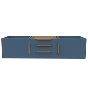 Alpine 60&quot Wood Floating Vanity Base in Blue with Gold Handles