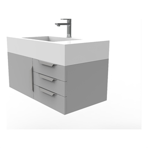 Castello USA Nile 36&quot Gray Wood Floating Vanity with White Top and Chrome Trim