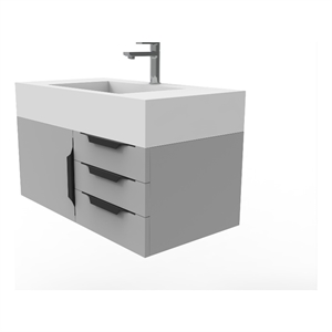 Nile 36&quot Gray Wood Floating Vanity with White Top and Black Trim