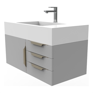 Castello USA Nile 36&quot Gray Wood Floating Vanity with White Top and Gold Trim