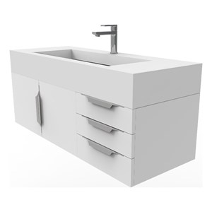 Nile 48&quot White Wood Floating Vanity with White Top and Chrome Trim