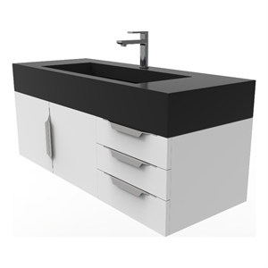 Nile 48&quot White Wood Floating Vanity with Black Top and Chrome Trim
