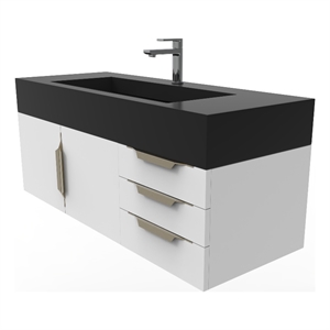 Nile 48&quot White Wood Floating Vanity with Black Top and Gold Trim