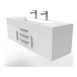 Nile 60&quot White Wood Floating Vanity with White Top and Chrome Trim