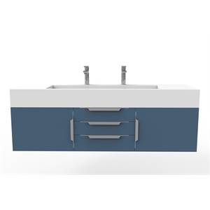 Nile 60&quot Blue Wood Floating Vanity with White Top and Chrome Trim
