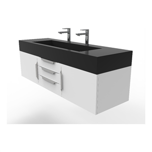 Nile 60&quot White Wood Floating Vanity with Black Top and Chrome Trim