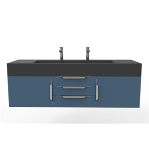 Nile 60&quot Blue Wood Floating Vanity with Black Top and Chrome Trim