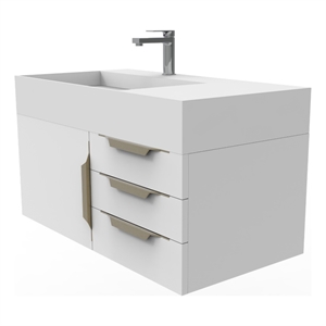 Castello USA Amazon 36&quot White Wood Floating Vanity with White Top and Gold Trim