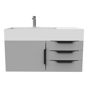 Castello USA Amazon 36&quot Gray Wood Floating Vanity with White Top and Black Trim