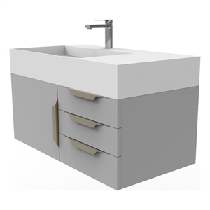 Castello USA Amazon 36&quot Gray Wood Floating Vanity with White Top and Gold Trim