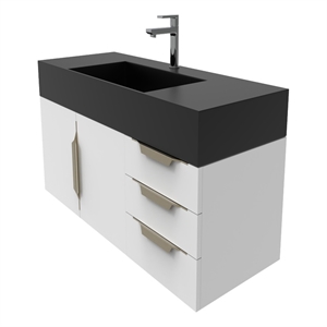 Castello USA Amazon 36&quot White Wood Floating Vanity with Black Top and Gold Trim