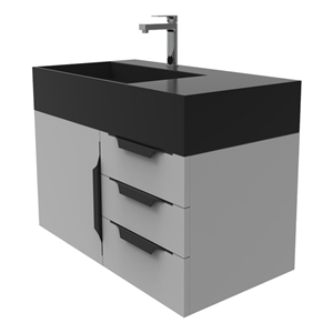 Castello USA Amazon 36&quot Gray Wood Floating Vanity with Black Top and Black Trim