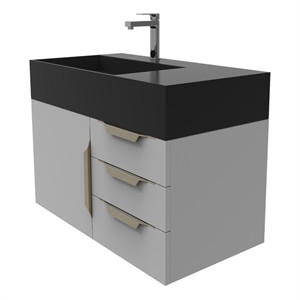 Castello USA Amazon 36&quot Gray Wood Floating Vanity with Black Top and Gold Trim