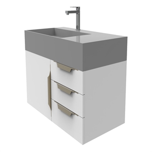 Castello USA Amazon 36&quot White Wood Floating Vanity with Gray Top and Gold Trim