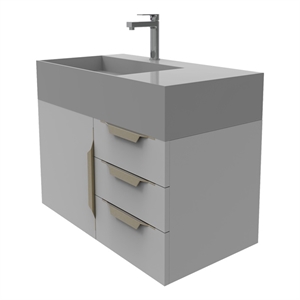 Castello USA Amazon 36&quot Gray Wood Floating Vanity with Gray Top and Gold Trim