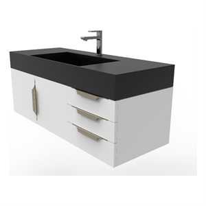 Amazon 48&quot White Wood Floating Vanity with Black Top and Gold Trim