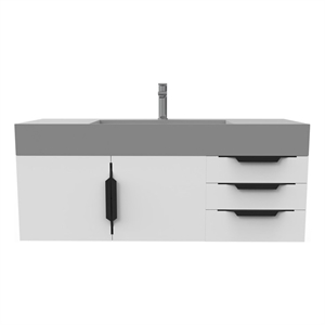 Amazon 48&quot White Wood Floating Vanity with Gray Top and Black Trim