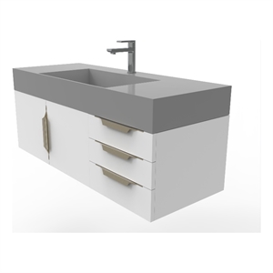Amazon 48&quot White Wood Floating Vanity with Gray Top and Gold Trim