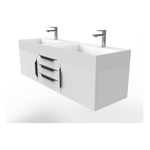 Amazon 60&quot White Wood Floating Vanity with White Top and Black Trim